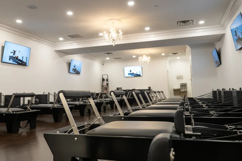 Interior of a Pilates studio at 50th and France, Edina showing reformer equipment