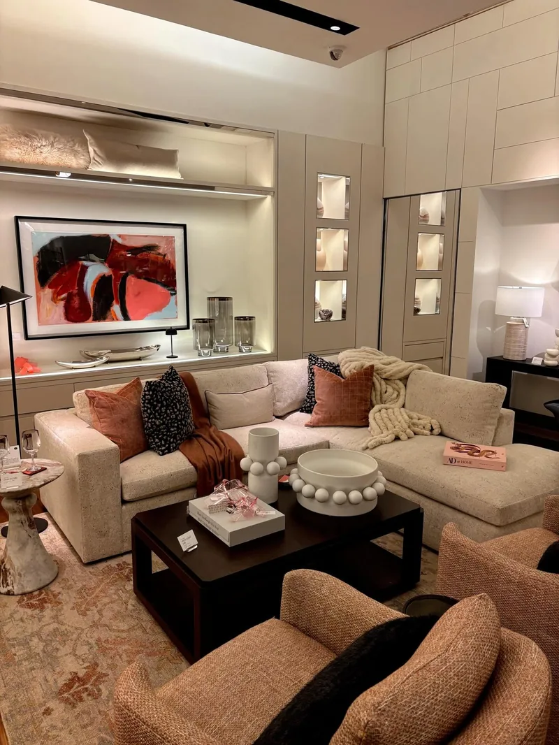 Styled living room vignette at Vivid Home in the Galleria Edina