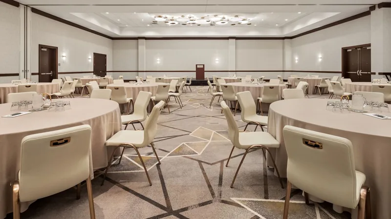 Banquet tables set for a meeting at The Westin Edina Galleria
